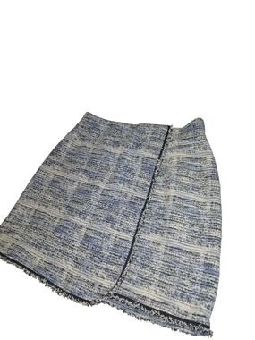 Max Studio Blue Tweed Wrap-Front Pencil Skirt With Raw Hem Size Small